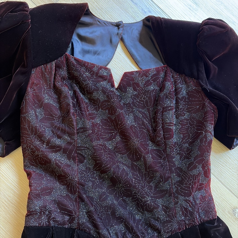 Vintage Scott McClintock Retro 80s Deep Red/purple Velvet Dress Size 10 Peplum - Picture 5 of 9